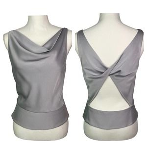 Selina Designer Silver Draped Front Top with Open Twist Back Women's Size 8